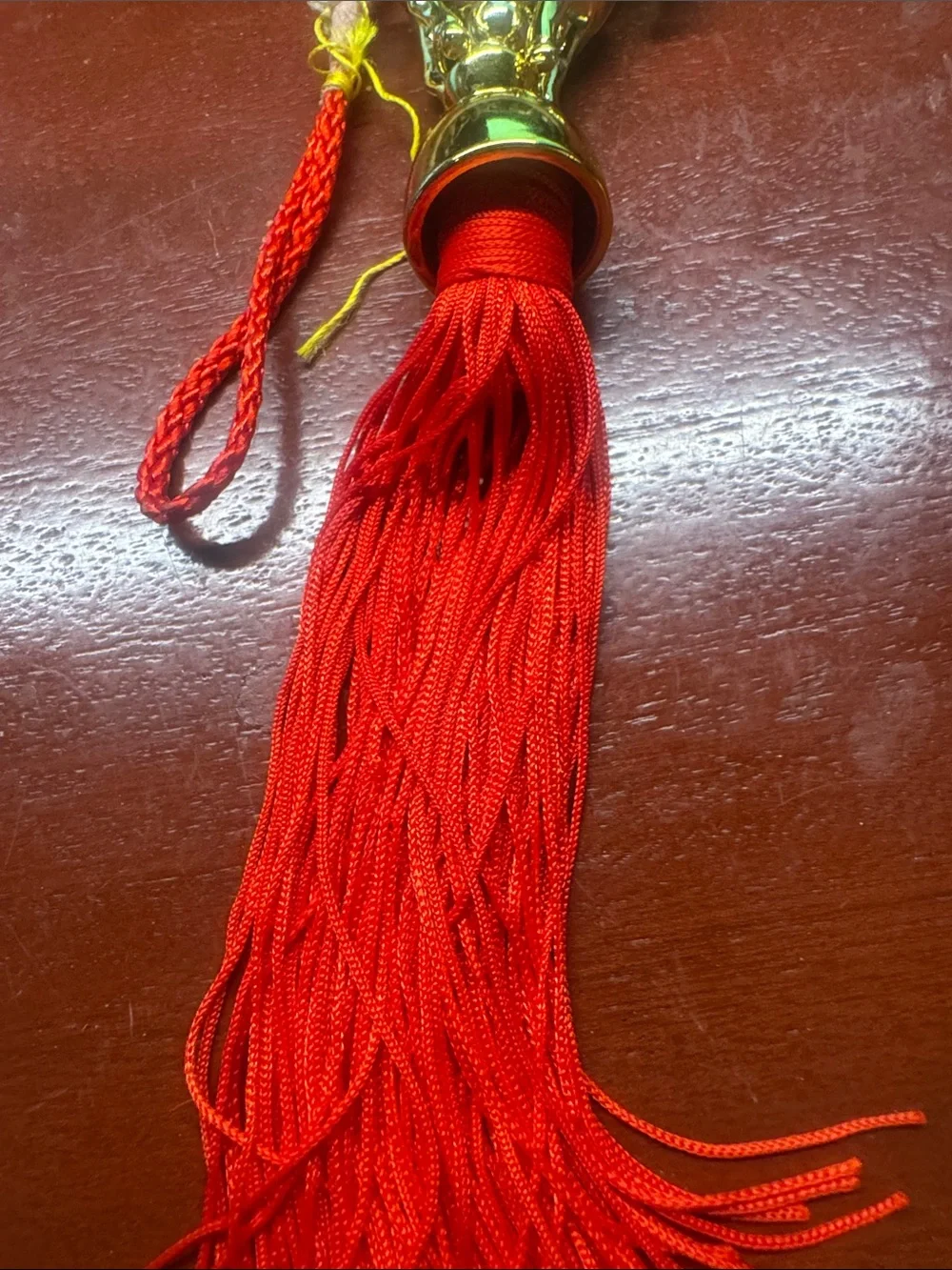 Source Unknown Red Tassel Charm with Gold Horse Accent